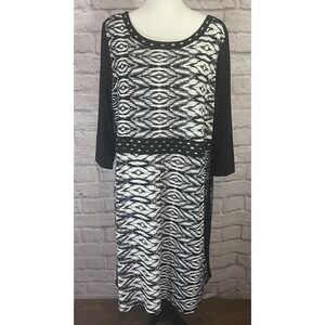 NEW Avenue Black White Liquid Knit Dress 22 24 Stretchy Beaded